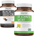 Black Seed Oil & St. John's Wort (3-kuuline pakkumine) Harmony Essence Bundle of Black Seed Oil (180 kapslit) Külmpressitud Nigella Sativa & naistepuna (180 kapslit) võimsa 900 mg hüperitsiiniga