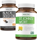 Black Seed Oil & St. John's Wort (3-kuuline pakkumine) Harmony Essence Bundle of Black Seed Oil (180 kapslit) Külmpressitud Nigella Sativa & naistepuna (180 kapslit) võimsa 900 mg hüperitsiiniga