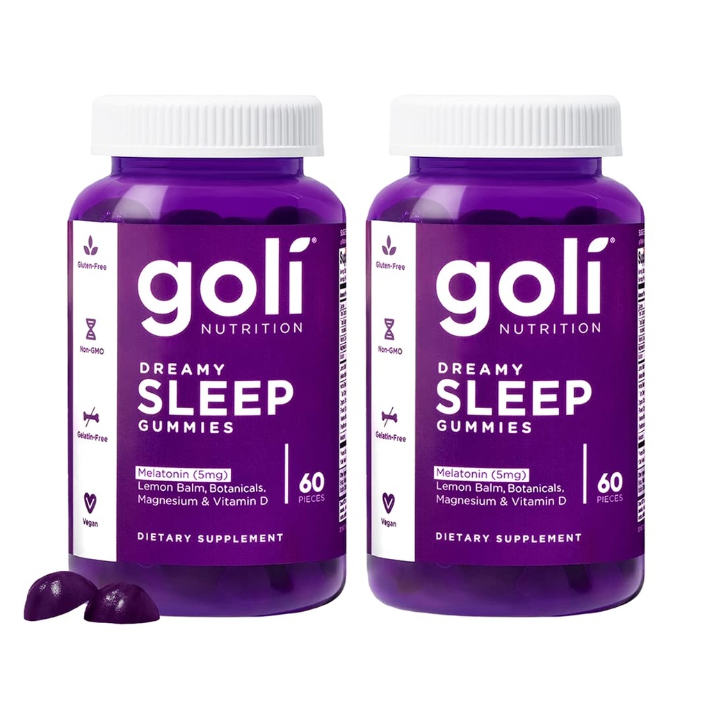 Goli Dreamy Sleep Gummy - 60 loendit (pakk 2) - melatoniin, D-vitamiin, magneesium ja sidrunbalmi ekstrakt - želatiinivaba, gluteenivaba, vegan ja mitte-GMO