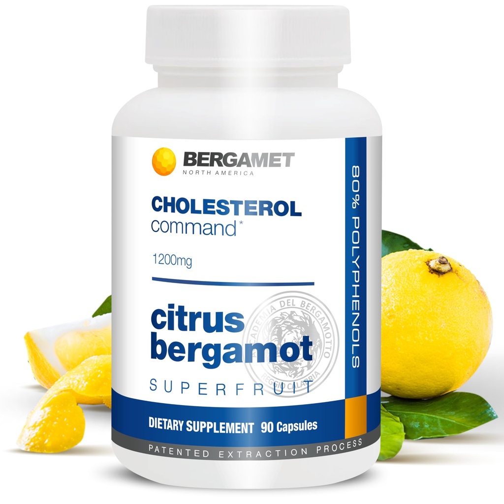Kolesterool Command, Citrus Bergamot SuperFruit Supplement, 47% Bergamot Polyphenol Fraction (BPF) Patenteeritud valem, valmistatud USAs, 1 kuu, 90 kapslit