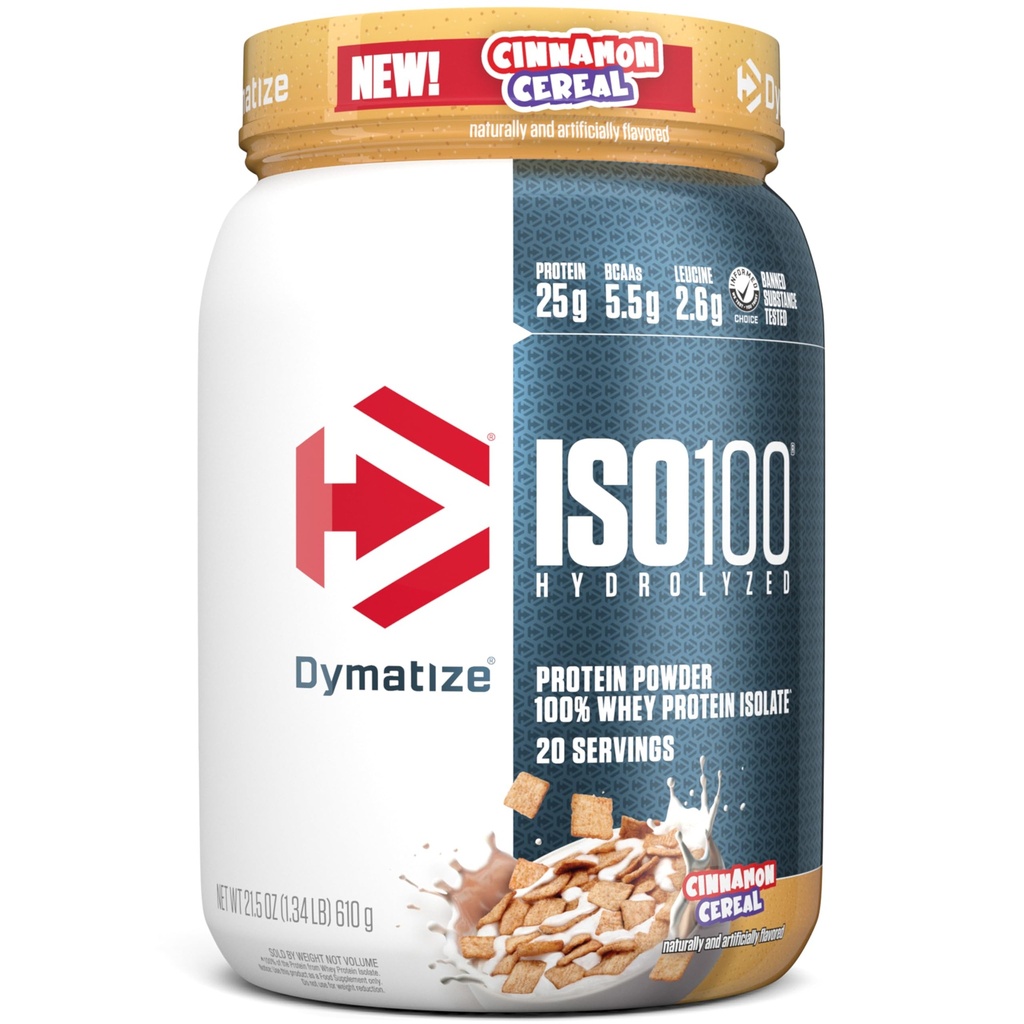 Dümatiseerida ISO100 vadakuvalgu isolaat, kaneeliteravili, 25 g valku, 5,5 g BCAA-sid, vähem kui 120 Cal., Gluteenivaba, 1 g rasva, 1 g suhkrut, 2 g süsivesikut (20 portsjonit)