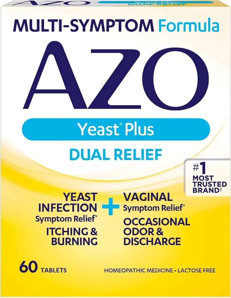 AZO Pärm Plus Dual Relief Tablets, Pärmseente Infektsioon ja Vaginaalne Sümptom Relief, Leevendab Vaginaalne Sügelus & Põletamine, 60 Count