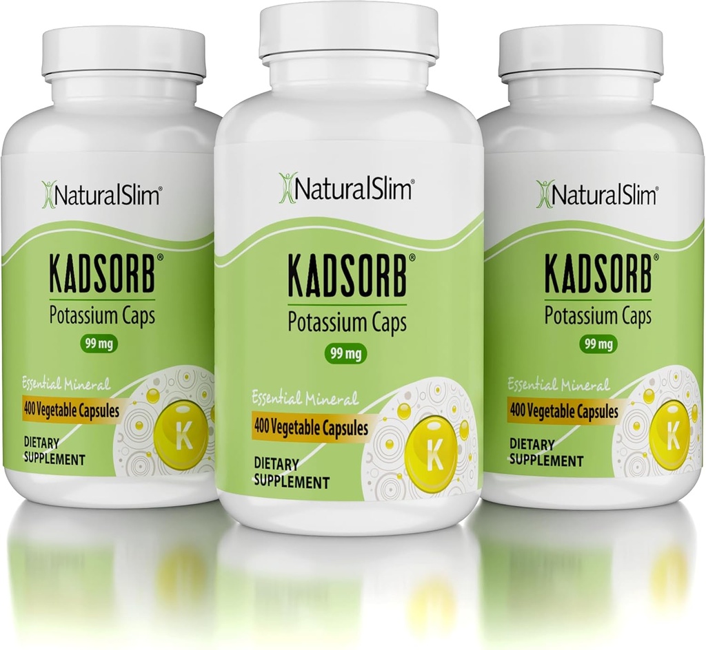 NaturalSlim looduslik kaaliumtsitraat Glükonaat 99 mg - Kadsorb toetab elektrolüütide tasakaalu ja normaalset pH-d - Absorbeeritavad kaaliumilisandid oluliste mineraalidega - Mitte GMO 400 kapslid 3 pakendis