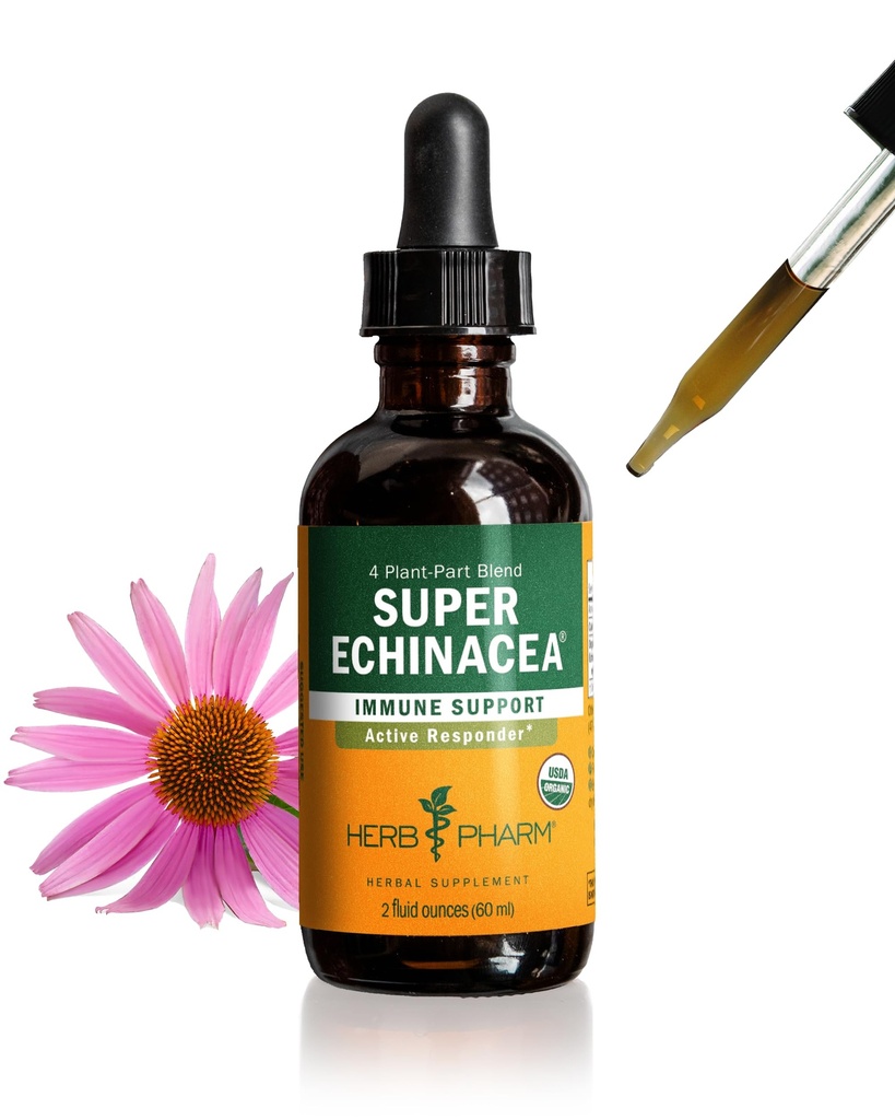 Herb Pharm Certified Organic Super Echinacea Vedelik ekstrakti tilgad Active Immune System Support, 2 Oz