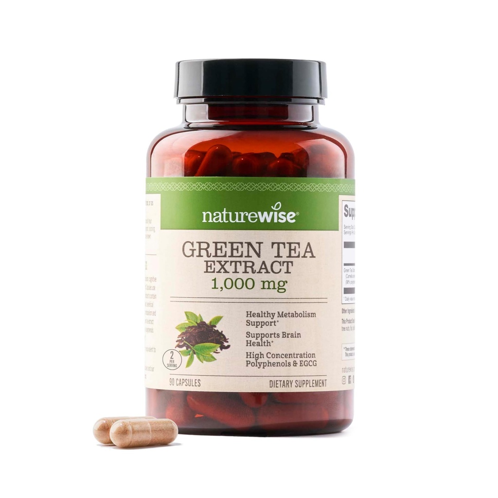 NatureWise Green Tea Extract Kapslid 1000 mg - 50% EGCG & 98% Polüfenoolid - ekstra tugevus Roheline tee pillid - Antioksüdandid südame tervise ja energia - Vegan, Non-GMO - 90 Count[45-päevane pakkumine]