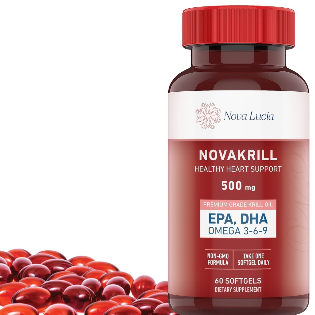 NovaKrill Krill Oil Omega 3 Supplement – 1000mg Softgels EPA, DHA, Astaxanthin – No Fishy Aftertaste – Lihtne neelata Antarktika Krill Oil – 60 Vedel kapslid