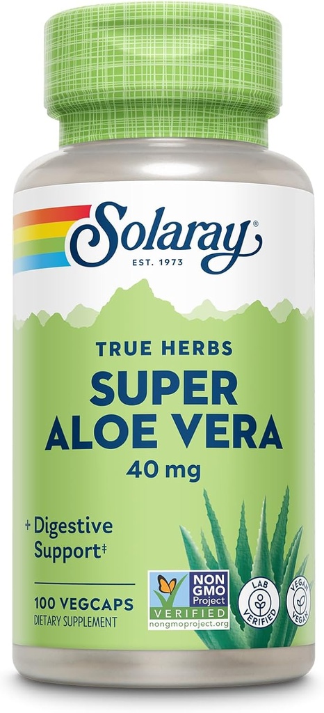 SOLARAY Super Aloe Vera Gel 8000mg | Looduslikult esinevad aminohapped, vitamiinid, mineraalid, ensüümid ja antioksüdandid tervisliku seedimise toetamiseks | 100 CT
