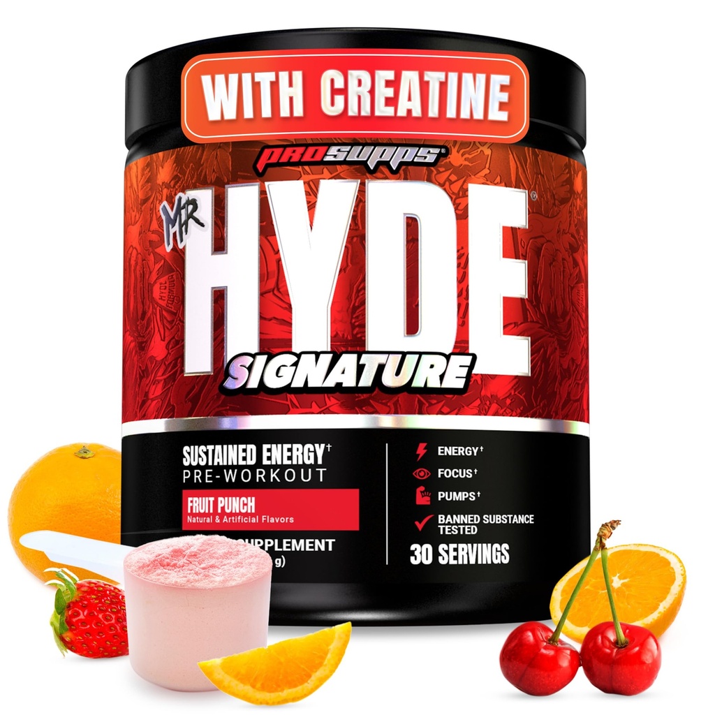 PROSUPPS Hr Hyde Signature Pre Workout Pulber koos kreatiini, beeta-alaniin & kofeiiniga - Performance, Energy & Kestvus - Puhas Fitness & jõusaali täiendused meestele ja naistele (puuviljapunch, 30 Servings)