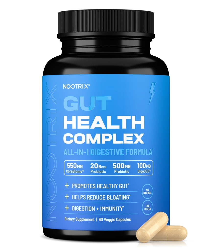Nootrix Gut Protect and Restore Supplement | Probiootikumid soolestiku tervisele, Colon Cleanse & Bloating Relief | Edendab tervislikku seedimist | Seedeensüümid, postbiootikumid ja prebiootikumid | 90 kapslit