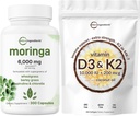 Mikrokoostisosad Vitamiin D3 10 000iu + K2 200mcg Kookosõli Softgels & Moringa Oleifera 6000mg Samaväärne 300 kapslit Bundle 2 Pack | Olulised päikesepaiste vitamiinid | Antioksüdandid