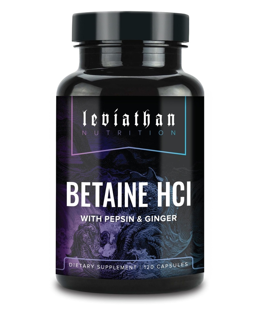 Leviathan Betaine HCl koos Pepsin & Ingveriga - seedeensüümide lisand seedetrakti abi ja toetuse, maohappe ja toitainete imendumise jaoks