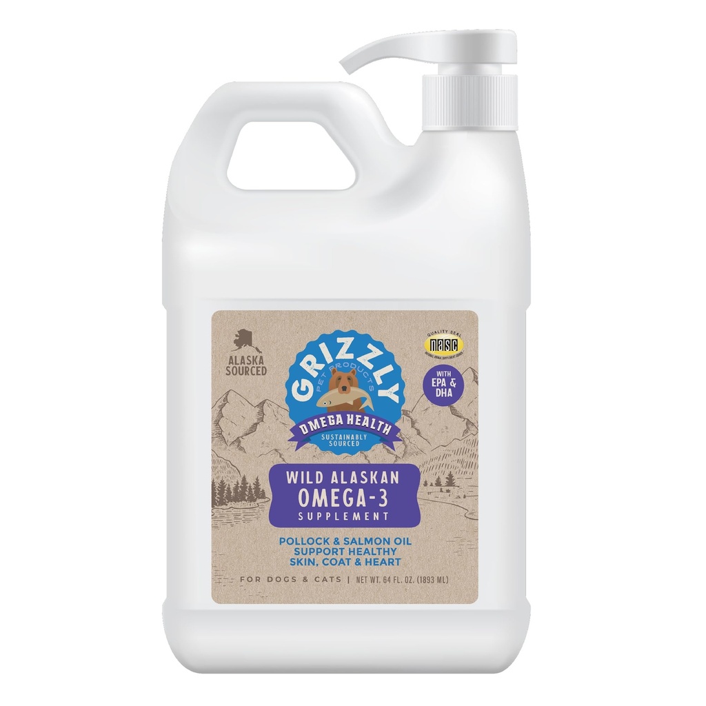 Grizzly Pet Products Omega Health Vedel Omega-3 Täiendus koertele ja kassidele, 64 Ounce Jug