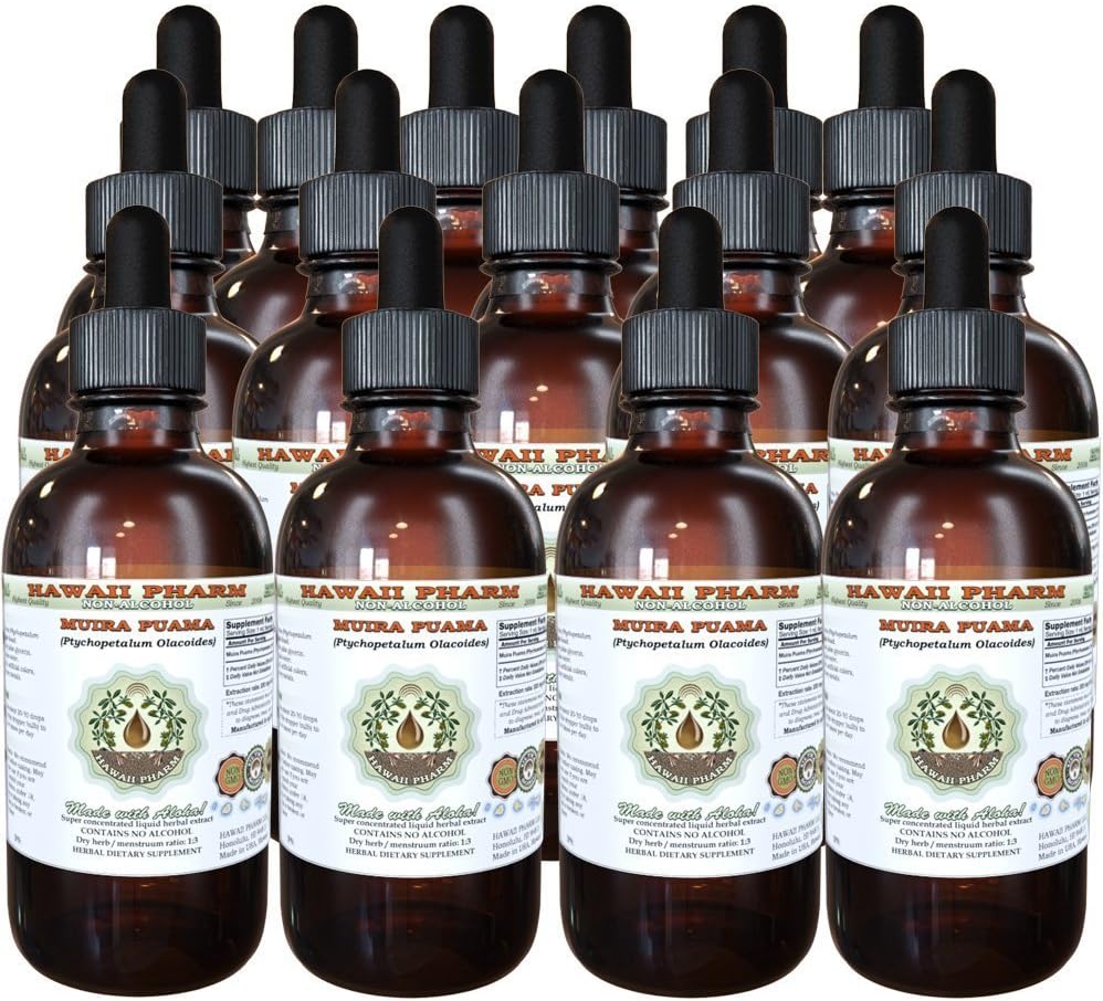 Muira Puama Alkoholivaba vedelik ekstrakt, orgaaniline Muira Puama (Ptychopetalum Olacoides) Glycerite looduslik taimsete täiendada, Hawaii Pharm, USA 15x4 oz