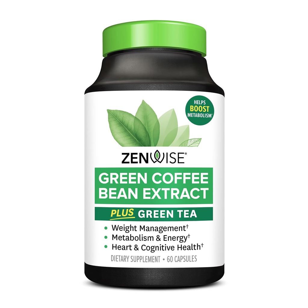 Zenwise Health EGCG Green Tea Extract kapslid kohvioad ekstrakt - 50% EGCG + 98% Polyphenols Supplement - Roheline tee pillid naha ja südame toetamiseks + aju tervis ja mälu Boost - 60 Count