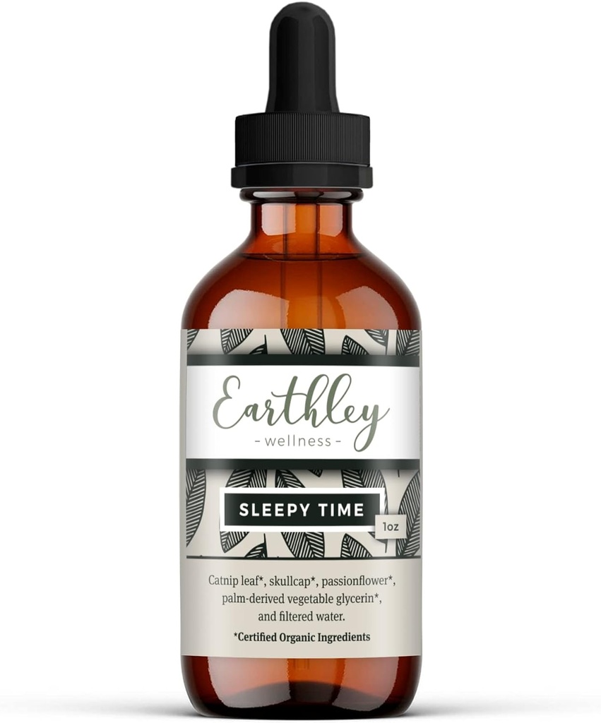 Earthley Wellness Sleepy Time, Natural Herbal Sleep Support täiskasvanutele ja lastele, rahustav ekstrakt lõõgastav ja rahutu ööd, alkoholivaba, valmistatud Catnip, Pealuu ja Passionflower (1oz)