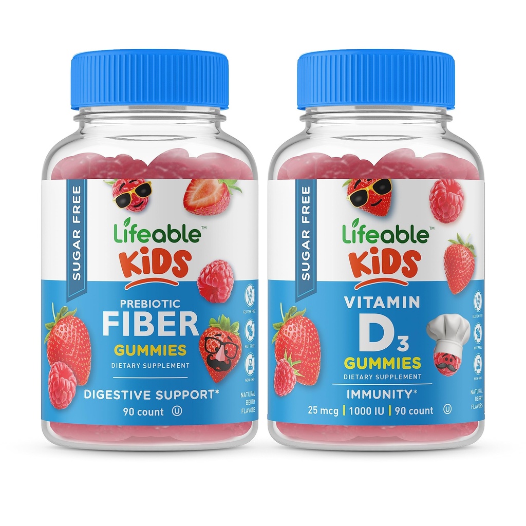 Elujõuline Suhkruvaba Preciotic Fiber Kids + D-vitamiini lapsed, Gummies Bundle - suurepärane maitse, vitamiinilisand, Gluteenivaba, GMO-vaba, närimiskumm