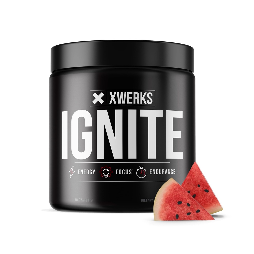Xwerks Ignite Arbuus Pre Workout Pulber, Natural Keto Pre treening naistele ja meestele plahvatusohtlik energia, Gluteenivaba segu vastupidavust ja vastupidavust, 150mg Kofeiin, 30 Servings