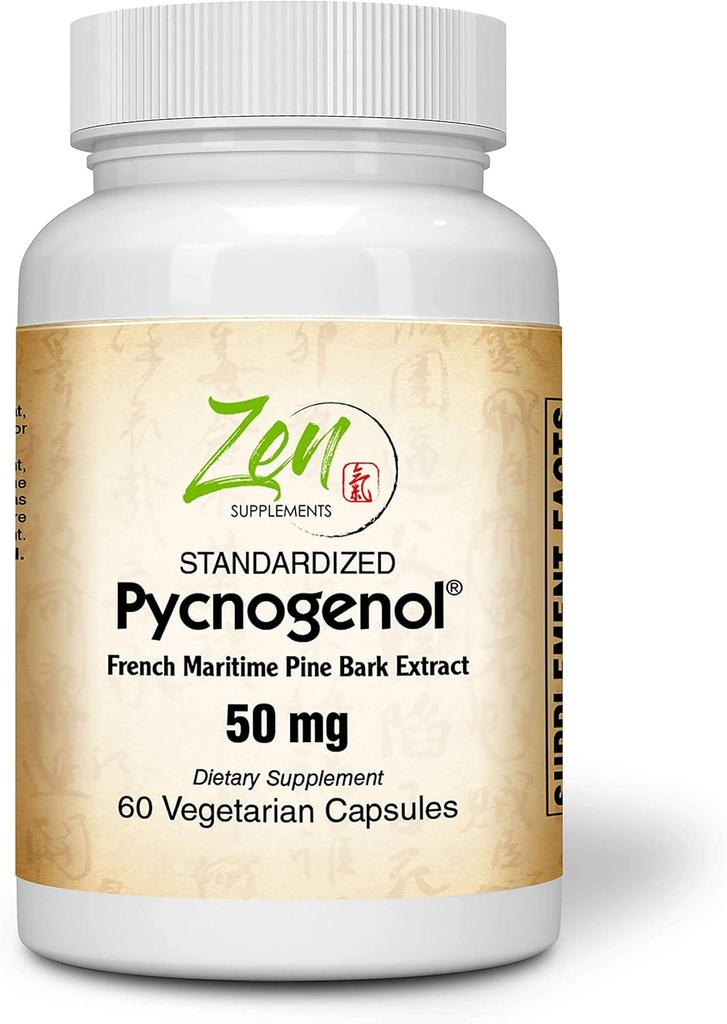 Zen Supplements Pycnogenol 50mg - Standarditud Prantsuse meremännikoore ekstrakt antioksüdantide ja põletiku toetuseks - Non-GMO, Gluten & Soy Free 60-Vegcaps