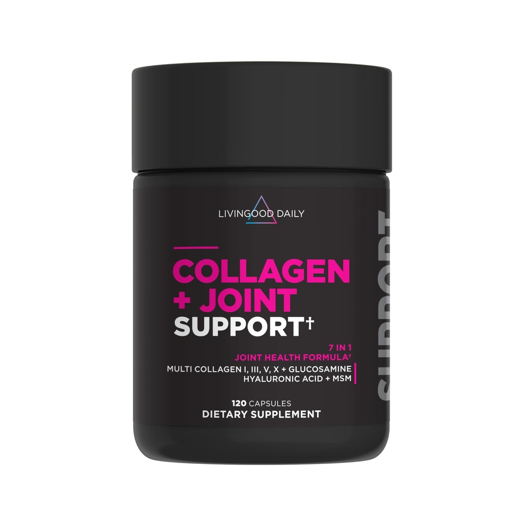Livingood Daily Collagen + ühine tugi, Grass Fed Multi kollageenpeptiidid I III V X hüaluroonhappega, ühine tugilisa naistele ja meestele, juuste naha küüned, Keto & Gluteenivaba, 120 kapslit