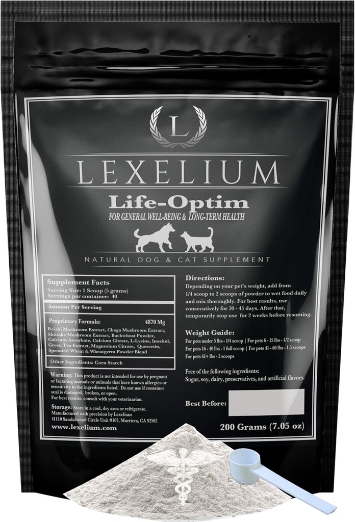Life-Optim Terminal Illness Support Blend for Dogs and Cats | 100% Natural Supplement Powder | Disainitud pikendama ja parandama elukvaliteeti | 200 Gram Powder Bag