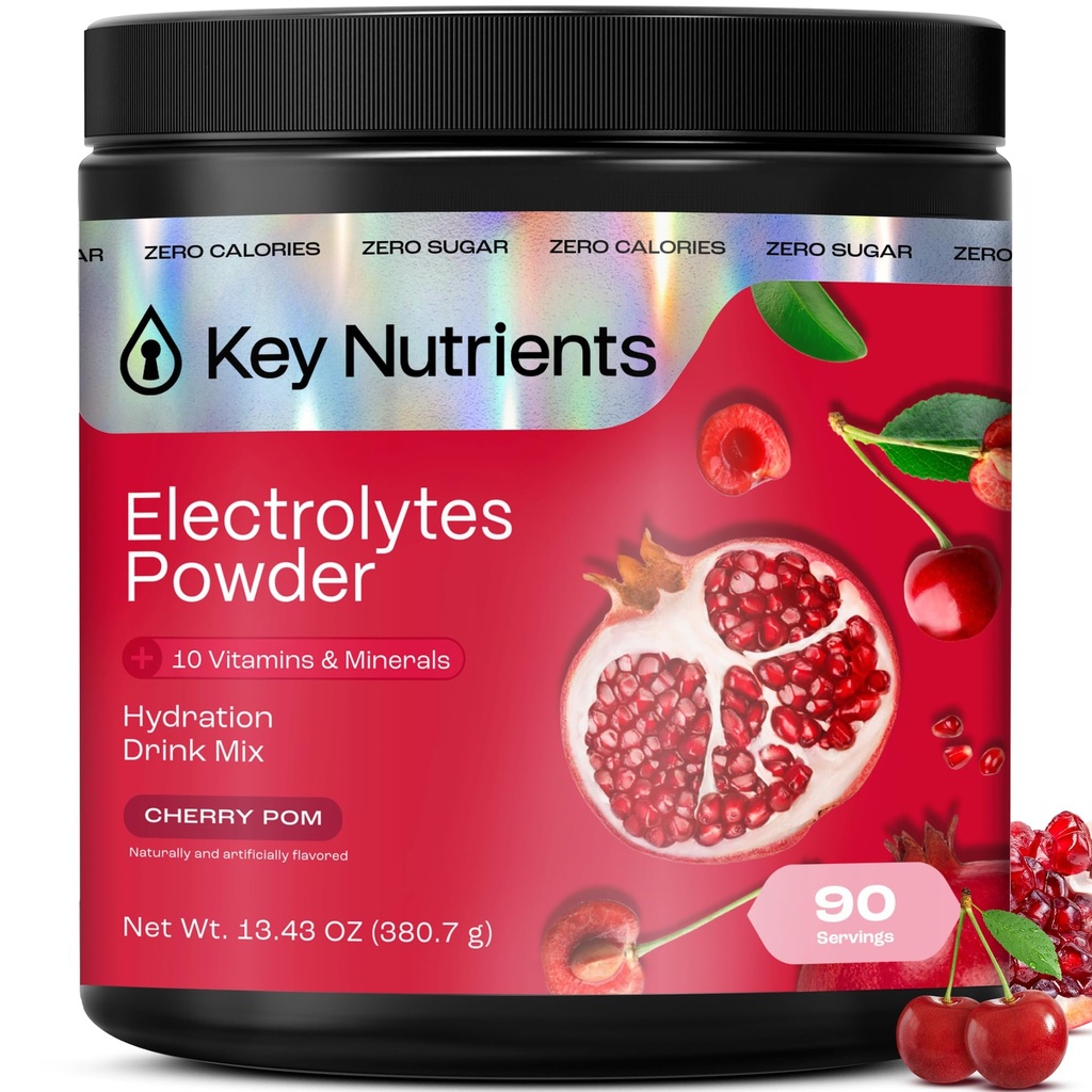 PÕHITOITAINED Multivitamiinelektrolüüdid Pulber puudub suhkur - Sweet Cherry Pom Electrolyte Powder - Kestvus ja energialisand - Hüdraatpulber - Ei Kaloreid - 90 Servings - Valmistatud USA-s