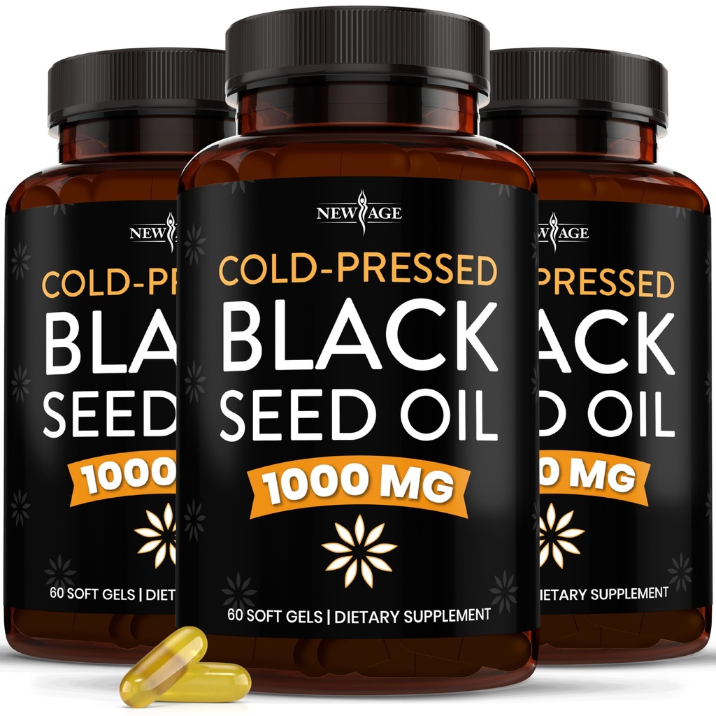 NEW AGE Black Seed Oil Softgel Kapslid - Premium Külmpressitud Nigella Sativa Tootma puhast musta köömne seemneõli - Non-GMO ja taimetoitlane 90 Count (Pack of 3)