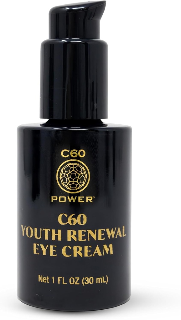C60 Power Youth Renewal Eye Cream - silmakreem kortsude ja puffinessi jaoks, vananemisvastane nahahooldus naistele ja meestele, 99,99% puhta sublimeeritud C60, vaskpeptiidide ja kõrgekvaliteediliste koostisosadega - 1 fl oz