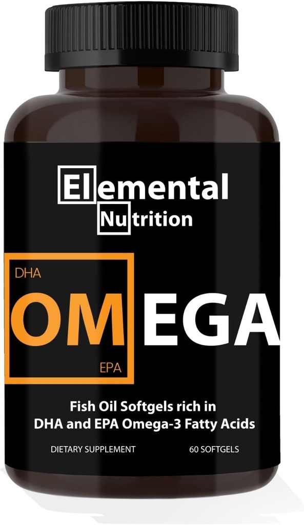 Omega-3 kalaõlist - 60 softgels Väärtus pudel eikosapentaeenhapet (EPA) ja dokoheksaeenhapet (DHA) musta rihmaga purgis