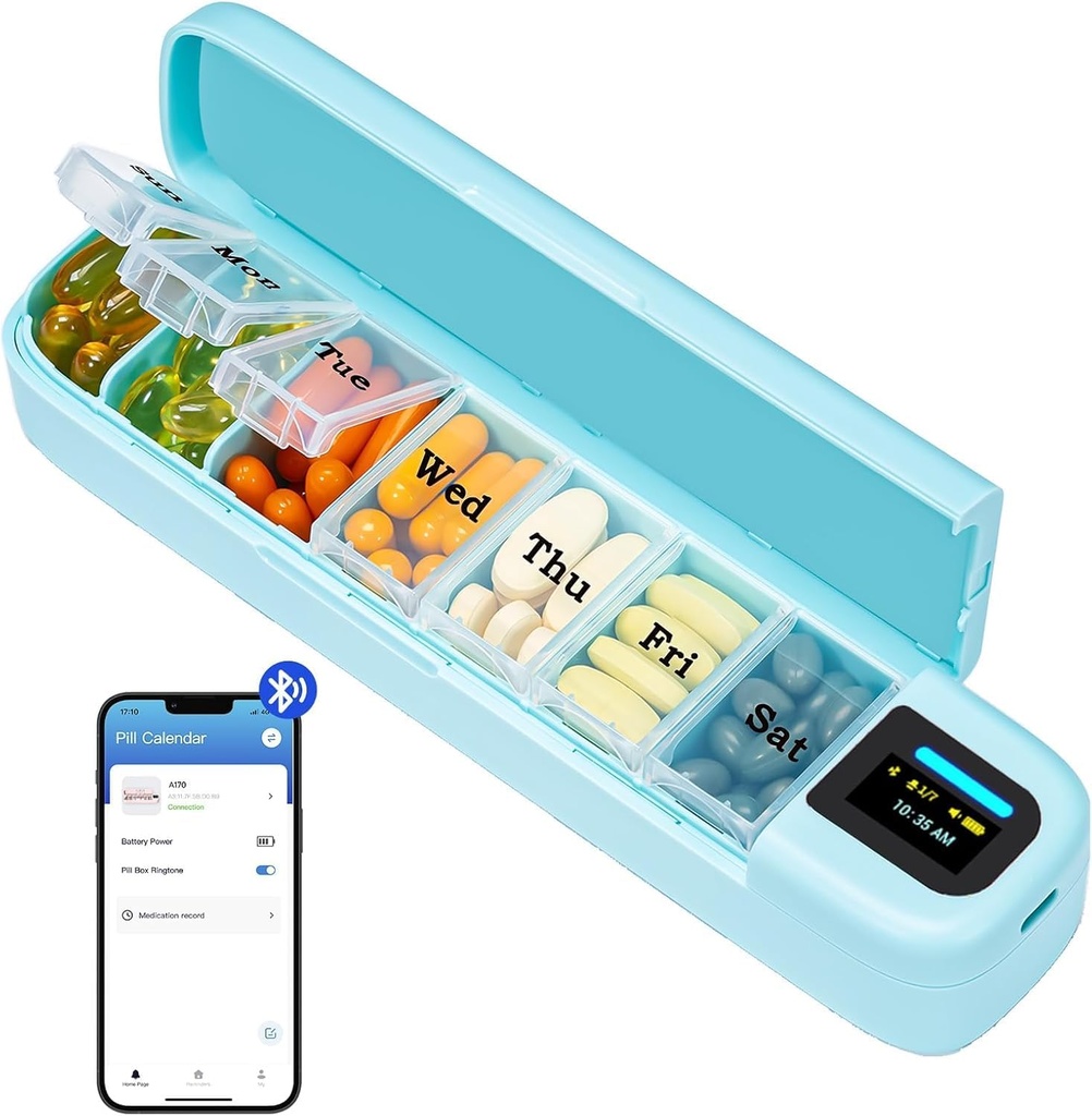 Daviky Smart Pill Korraldaja Alarm, Bluetooth iga päev Pill Box 7 päeva koos APP, iganädalane reisipillide juhtum, kaasaskantav pillide meeldetuletus ravimitele, toidulisanditele ja vitamiinidele (roheline)