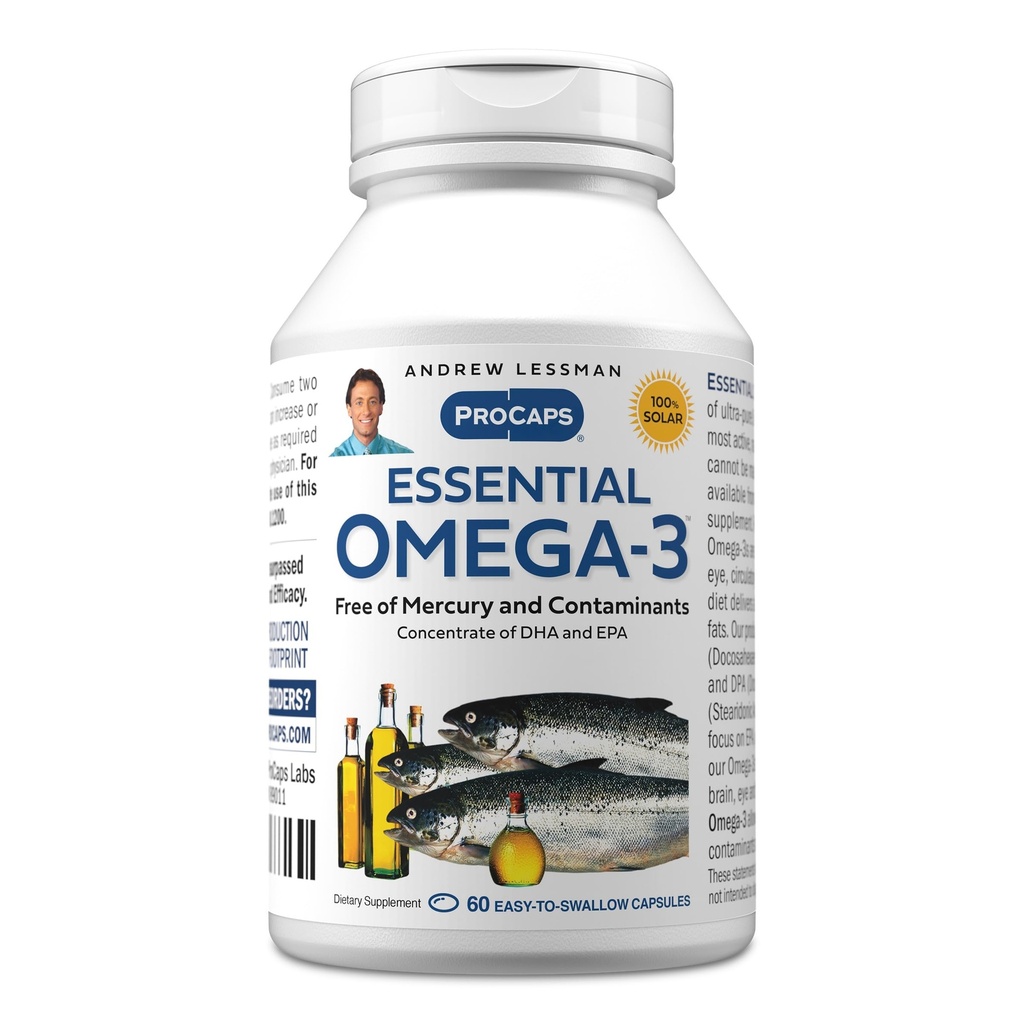 ANDREW LESSMAN Essential Omega-3 Maitsestamata - 60 Softgels - Ultra-Pure, kõrge potentsiga Omega-3 õlid. Kõrge DHA, ei mingit kõhuhäda, ei mingeid saasteaineid, ei elavhõbedat. Väikesed kergesti neelatavad pehmed sohvad