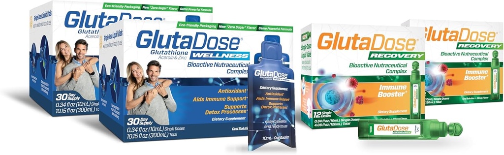 Glutadoosi Ultimate Immune Boost & Daily Detox Bundle, Cold & Flu Recovery, Immune & Energy Support, Glutatioon, Astragalus, Echinacea, Acerola (1,000 mg Blend), Selenium, tsink, vedelad toidulisandid