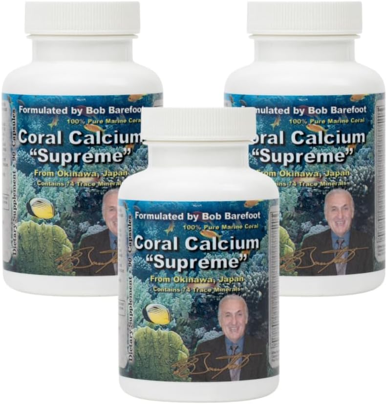 BOB's BEST Coral Calcium Supreme I 100% Pure Marine Coral, 74 Trace Minerals, 1000 mg I 90 kapslit, Pack of 3