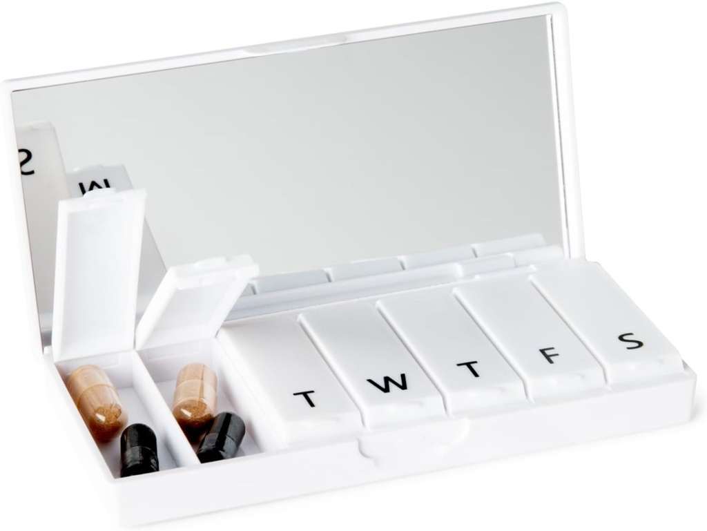 PORT X POLISH Designer Weekly Pill Box Korraldaja (Single 1X Daily, Crisp White) | Kompaktne, stiilne 7-päevane vitamiinilisajuhtum | Armas kaasaskantav Mini reisimeditsiini vedaja | BPA-vaba Pillbox Caddy
