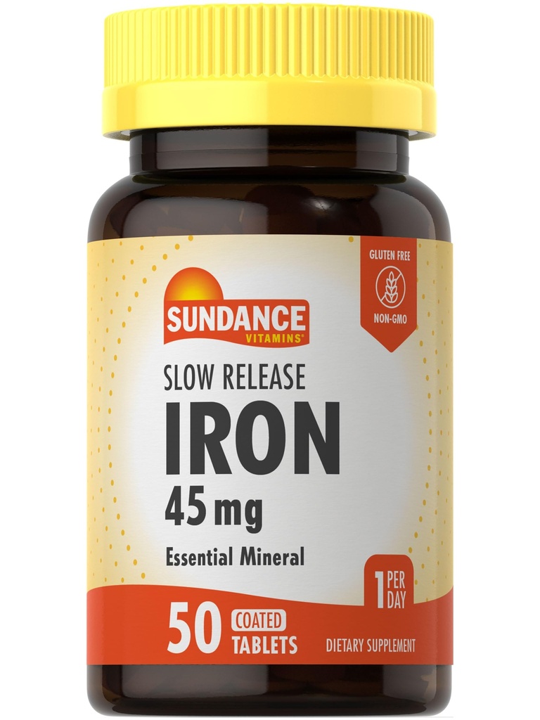 Sundance Raud 45 mg aeglaselt vabastavad tabletid | 50 tabletti | Olulised mineraalid | Taimetoitlane, mitte-GMO ja gluteenivaba valem