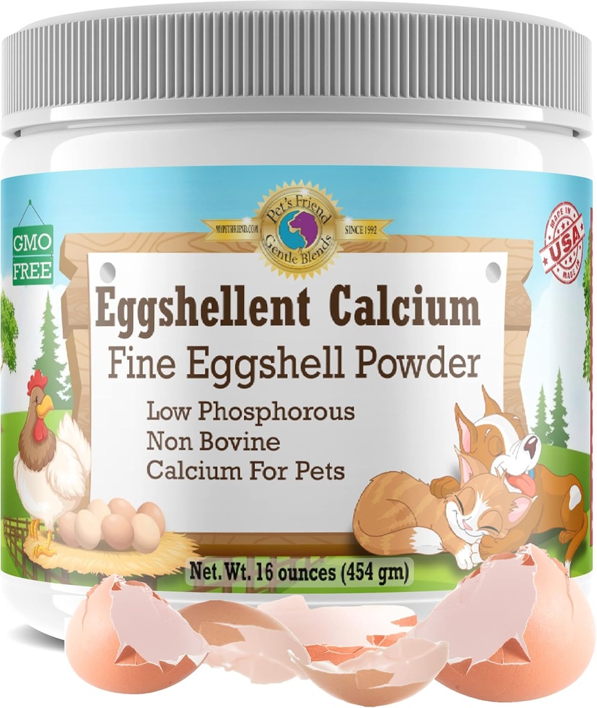Kaltsium koertele ja kassidele - Fine Eggshell Powder - Strong Hip & Joint Supplement for Dogs and Cats - Dietary Supplement - No Additives - Lemmiklooma sõber Munakoor Calcium 16oz
