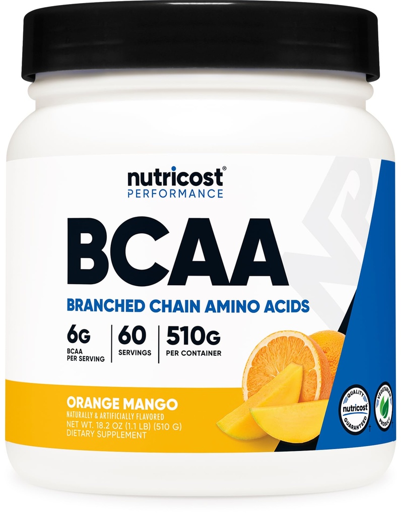 Nutricost BCAA pulber (oranž mango, 60 serveerimist) - 2: 1: 1 optimaalne suhe, gluteenivaba, mitte-GMO, taimetoitlane