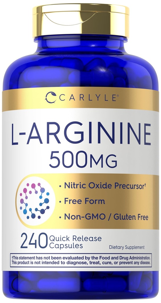 Carlyle L- Arginine 500 mg kapslid | 240 Arv | Lämmastikoksiidi prekursor | Vaba vorm Aminohape | Mitte- GMO & Gluteenivaba toidulisand