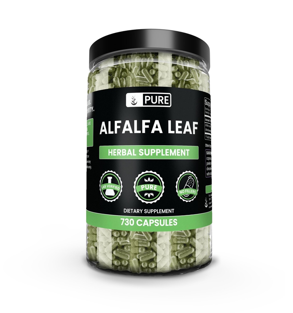 Puhtad originaalkoostisosad Alfalfa Leaf (730 kapslit) Ei Magneesiumi ega riisi täiteaineid, Alati Puhas, Lab Kinnitatud