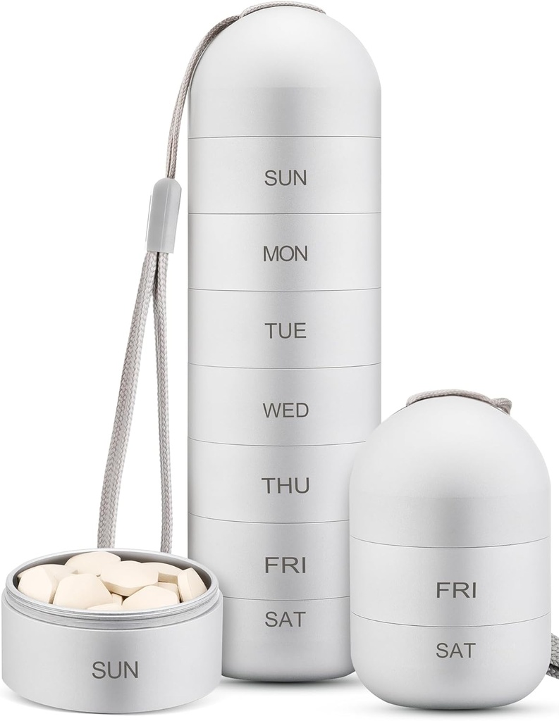 Zannaki Metal Moisture Proof Weekly Pill Korraldaja, virnastatav Alumiinium Alloy BPA Tasuta Reisimine Matka 7 päeva Pill Box Juhul Veekindel ja suur osa hoida pillid, vitamiinid, kalaõli, toidulisandeid