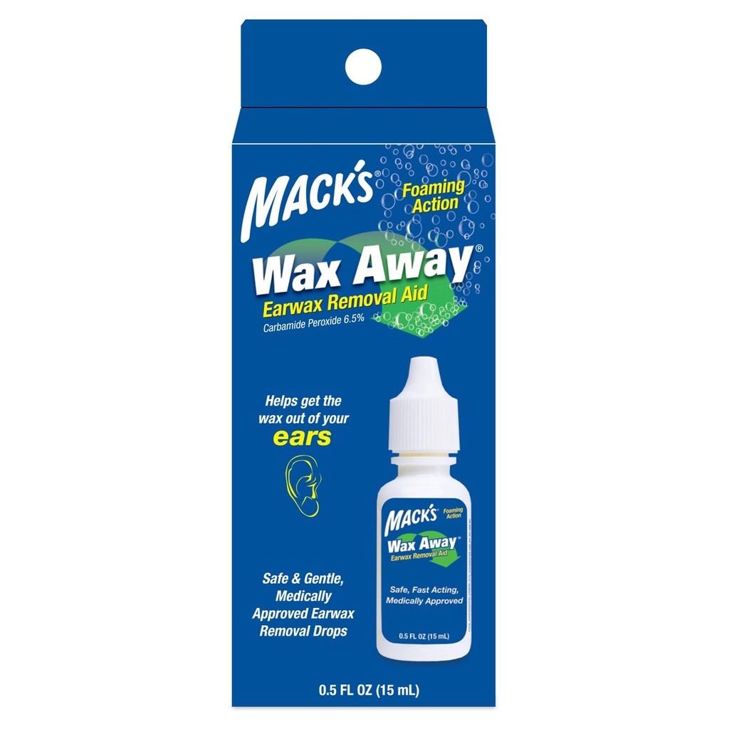 Mack's Wax Away Ear Wax Removal Aid – 0.5 FL OZ Ear Drops with Foaming Action