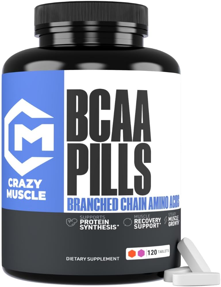 Crazy Lihased BCAA pillid täiuslik 2: 1: 1 suhe hargnenud ahelaga Aminohapped täiendada, 1000 mg BCAAs ühe pilli (parem kui kapslid), 120 tabletti