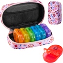 Serfeymi Weekly Travel Pill Korraldaja 2 korda päevas PM Täiustatud Vikerkaar Pill Box 7 päeva kaasaskantav Zipper Canvas Pill Case, Meditsiini Korraldaja Pillid, Vitamiinid, Kalaõlid - Pink 01