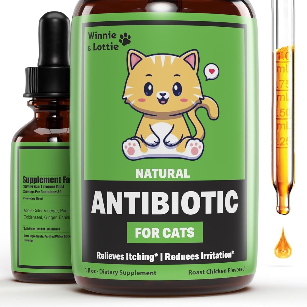 Winnie & Lottie Looduslikud antibiootikumid kassidele | Kassi antibiootikumid | Kassi antibiootikum | Lemmiklooma antibiootikumid | Kassi immuuntoetus | Antibiootikum kassidele | Kassi multivitamiin | Kassi UTI antibiootikumid | 1 fl oz
