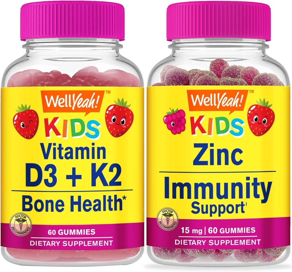 Well yeah Vitamiin D3+K2 Kids + Tsink Kids 15mg, Gummies Bundle - suurepärane maitse, vitamiinilisand, Gluteenivaba, GMO-vaba, närimiskumm