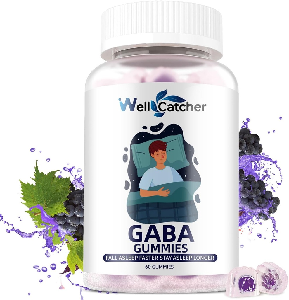 GABA täiendus Gummies 500mg: närimistable GABA L-theanine täiendada Gummies täiskasvanutele Lapsed Non Melatonin Sleep Aid Rahusta meelt 5-HTP stressi leevendamiseks Zzz Parem suhkruvaba viinamarjamaitse 60CT