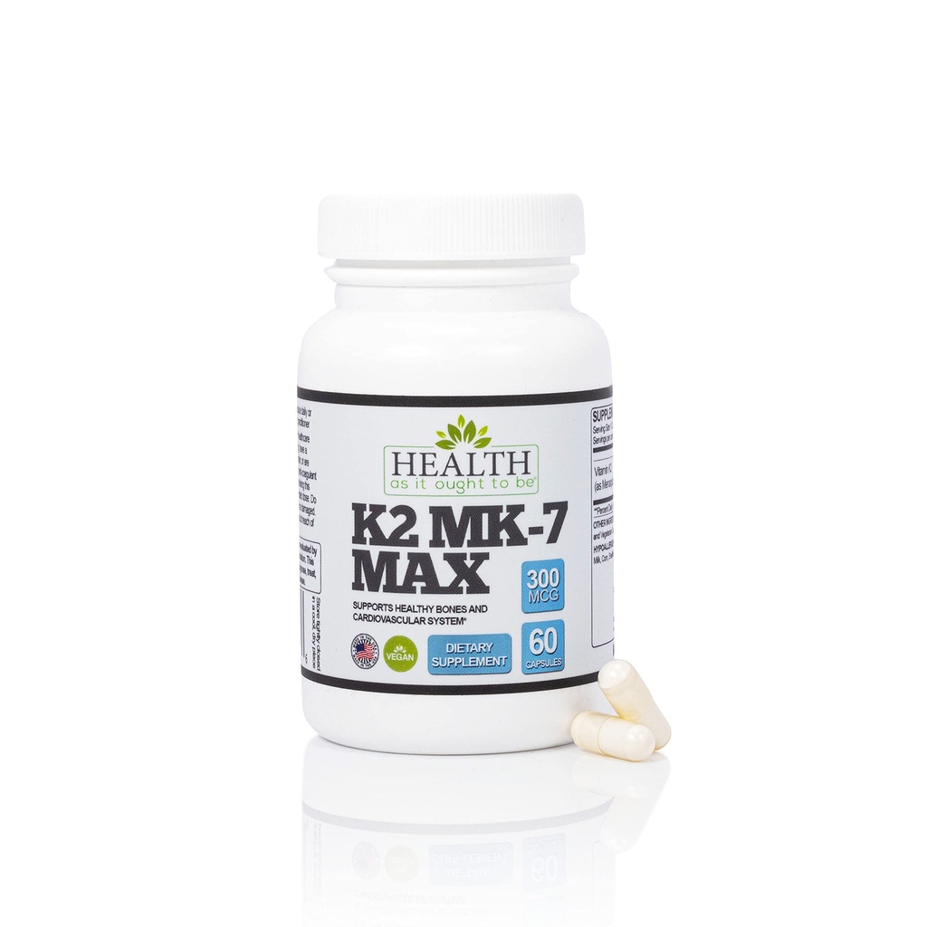 Tervis, kuna see peaks olema vitamiin K2 MK7 MAX ekstra tugevus 300mcg Supplemeny | Sojavaba, tõestatud biosaadavus & ohutus | 60 kapslit
