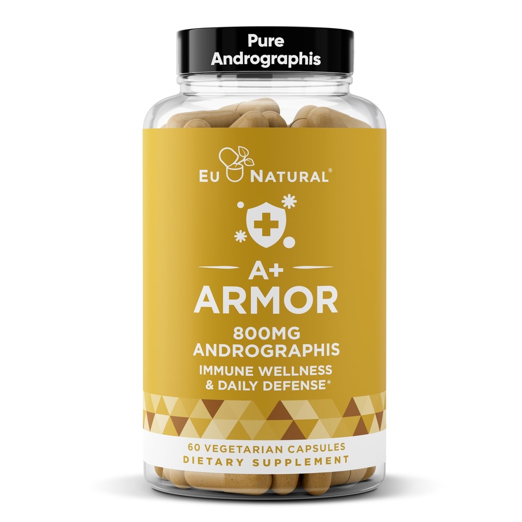 A+ Armor Andrographis Pure 800 Mg - Tervislik immuunsüsteemi funktsioon, füüsiline heaolu, tugev tugevus hooajalise kaitse jaoks - täisspekter ja standardiseeritud - 60 Vegan Soft kapslit