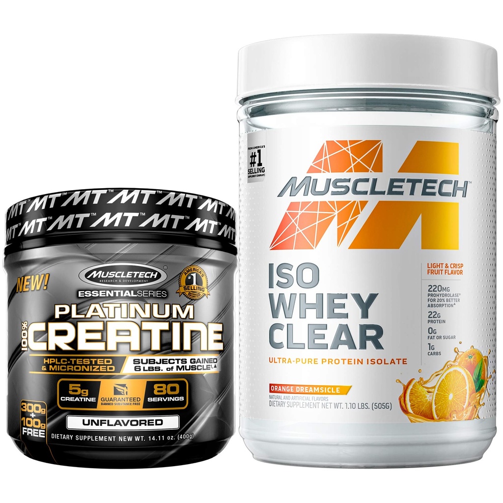 MuscleTech Kreatiin + vadakuvalk Isolaat Platinum Kreatiin Iso Vadak Selge, oranž