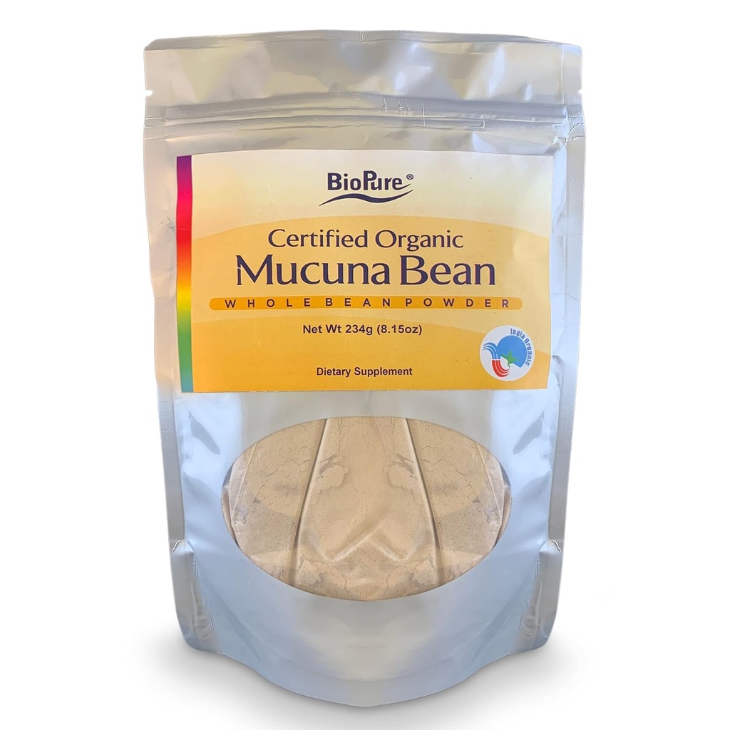 BioPure Certified Organic Mucuna Bean Pulber - Natural Nootropic & Adaptogen täiendada dopamiini ja serotoniini toetada aju tervist, keha stressireaktsiooni ja üldist heaolu - 8,15 oz