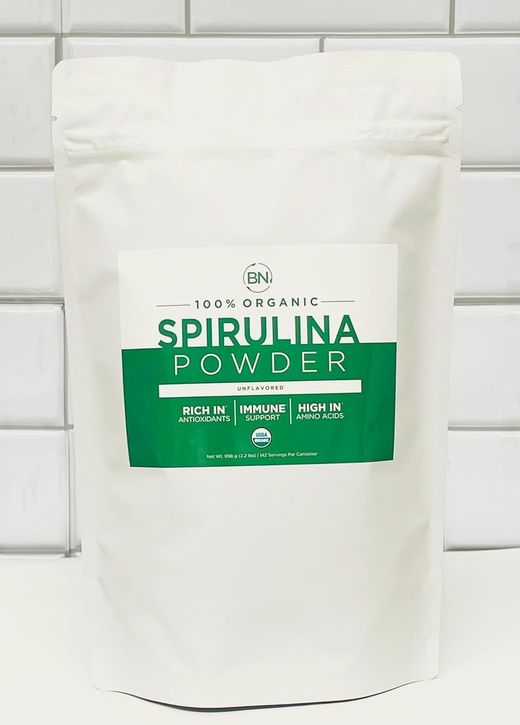 Spirulina Powder Organic 1kg/2.2lb -285 Servings 3.5g Serving Size - USDA Certified - RAW Nutrient Dense Over 70% Protein Per Serving - Purest Source Vegan Protein - Superfood